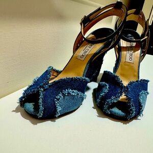 Blue two toned denim Jimmy Choo (London) wedges size 37 1/2 (Used)